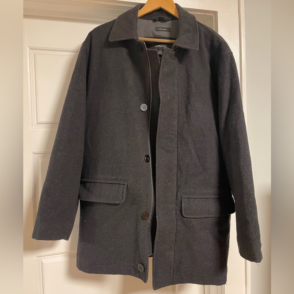 Claiborne 100% Wool Car Coat size Small Charcoal Gray